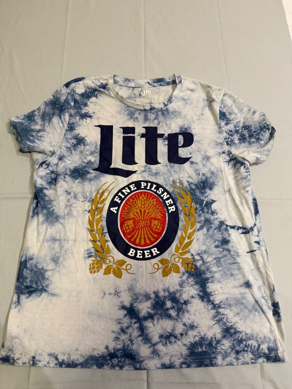 Miller Lite Beer Tie Dye T Shirt Mens XL Blue White Graphic Logo Festival Tee